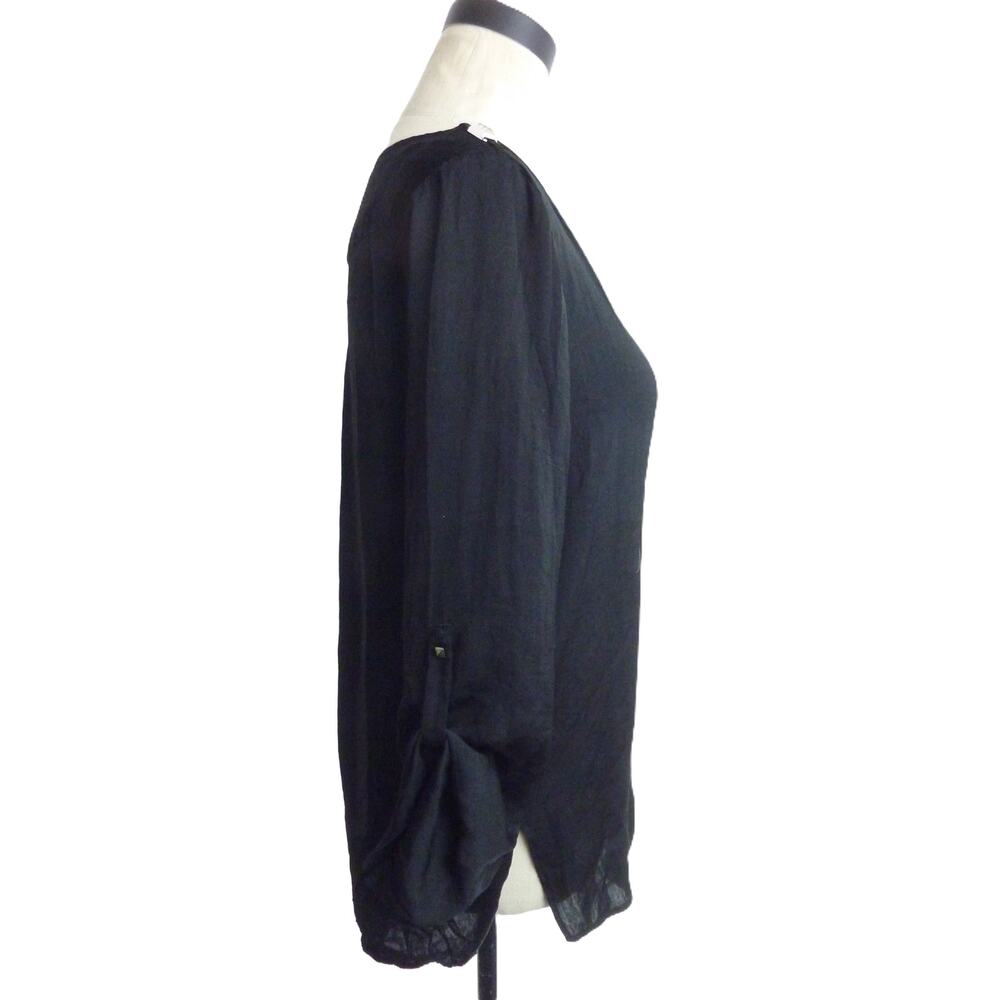 Zara Black V Neck Satin Blouse with 3/4 Sleeves M Top - Picture 3 of 6
